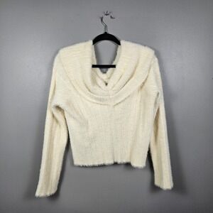 ASTR The Label Womens XL Sweater Pullover Eyelash Knit Cowl Neck Cropped‎ Cream